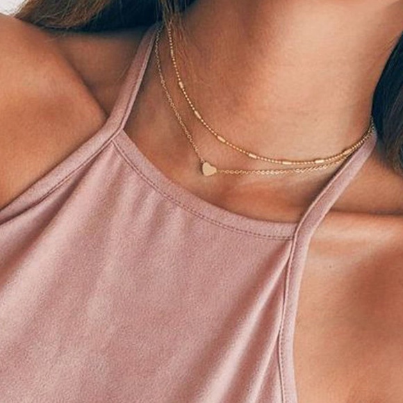 Jewelry - Gold Heart Ball Chain Choker Necklace Set